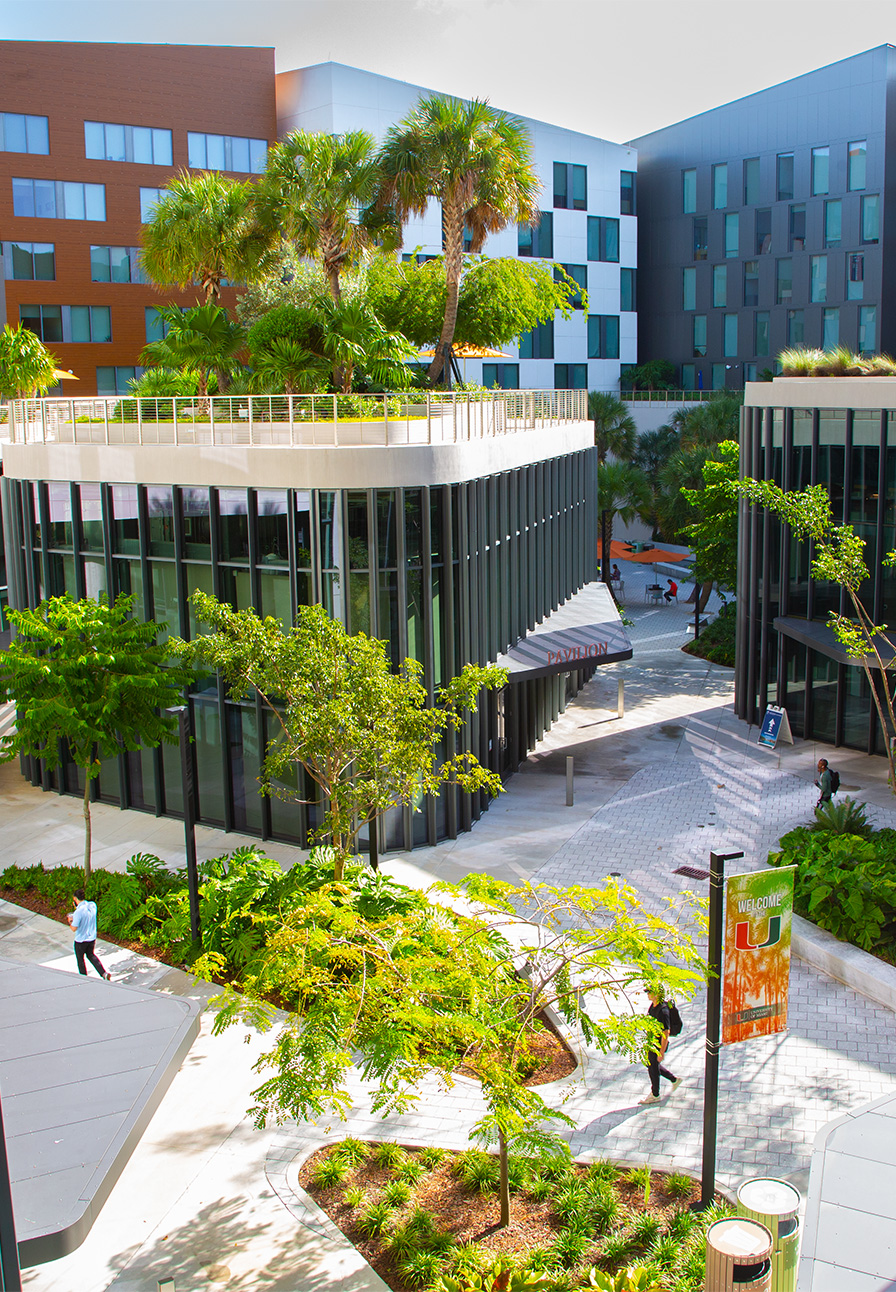 Aerial view of the Lakeside Village on the Coral Gables campus.